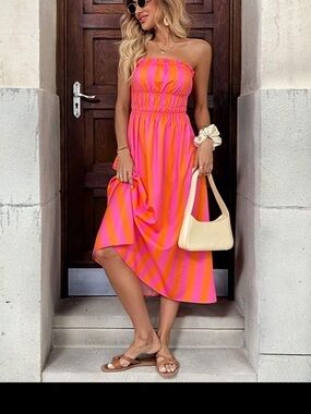 shein neon pink dress Neon Pink bodycon dress off shoulder style knee